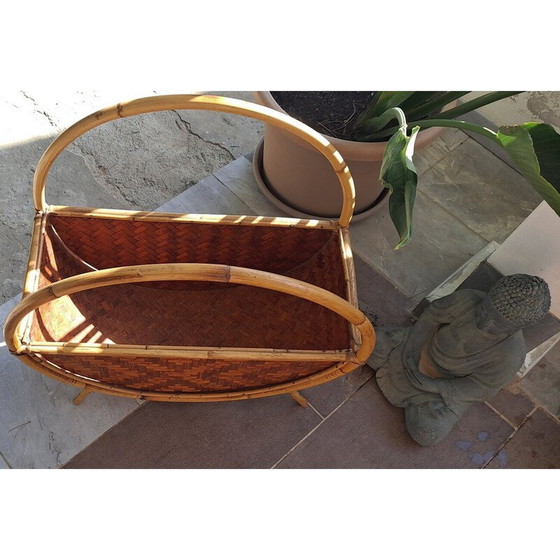 Image 1 of Vintage Italian rattan magazine rack