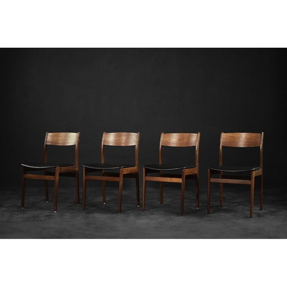 Image 1 of Set of 4 vintage Scandinavian teak and vinyl dining chairs, 1960s
