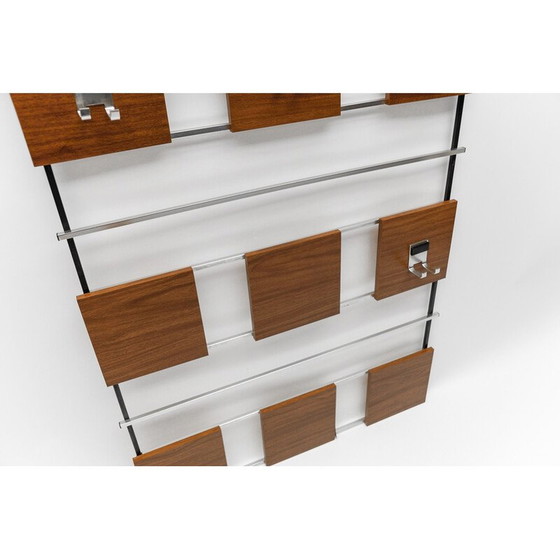 Image 1 of Vintage walnut wall coat rack with chrome hooks, 1960