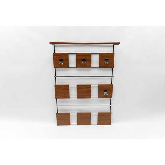 Image 1 of Vintage walnut wall coat rack with chrome hooks, 1960