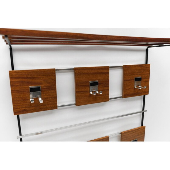 Image 1 of Vintage walnut wall coat rack with chrome hooks, 1960