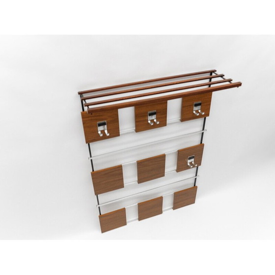 Image 1 of Vintage walnut wall coat rack with chrome hooks, 1960