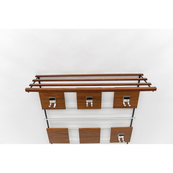 Image 1 of Vintage walnut wall coat rack with chrome hooks, 1960