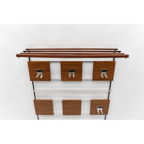 Image 1 of Vintage walnut wall coat rack with chrome hooks, 1960