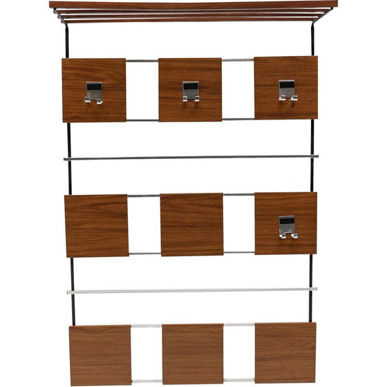 Image 1 of Vintage walnut wall coat rack with chrome hooks, 1960