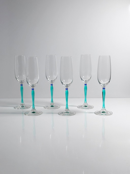 6X Vintage Postmodern Champagne Glasses Spiegelau Arabesque 90s Memphis Milano Champagne
