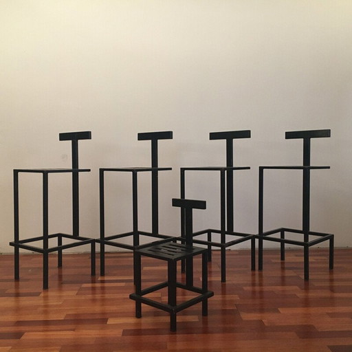 Lot of 5 vintage modern bar stool 1980s