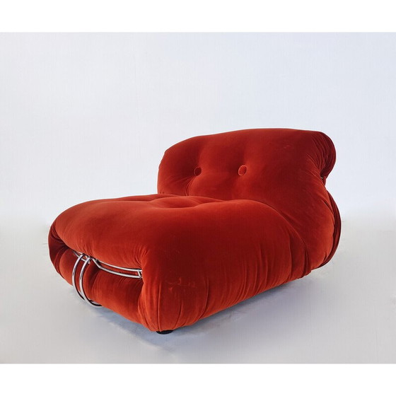Image 1 of Pair of vintage orange "Soriana" armchairs and ottoman by Afra and Tobia Scarpa for Cassina, Italy 1970s