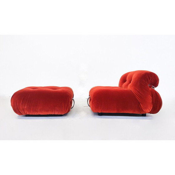 Image 1 of Pair of vintage orange "Soriana" armchairs and ottoman by Afra and Tobia Scarpa for Cassina, Italy 1970s