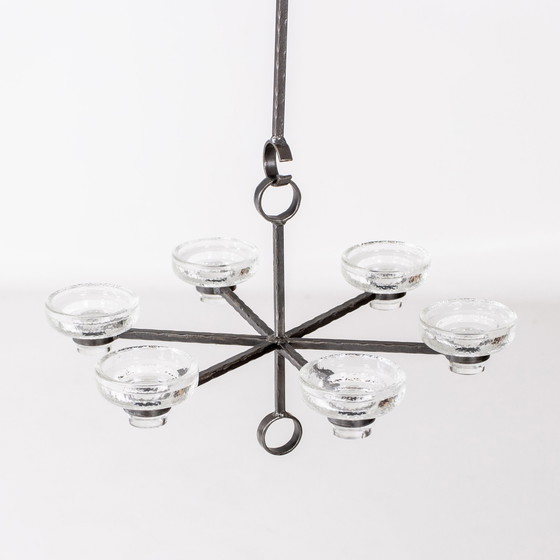 Image 1 of Hanging lamp in wrought iron and glass for 6 candles Sweden