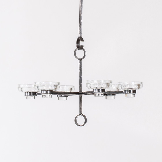 Image 1 of Hanging lamp in wrought iron and glass for 6 candles Sweden