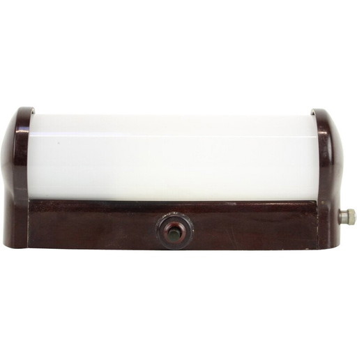 Vintage Art Deco wall lamp in bakelite and glass, Czechoslovakia 1930