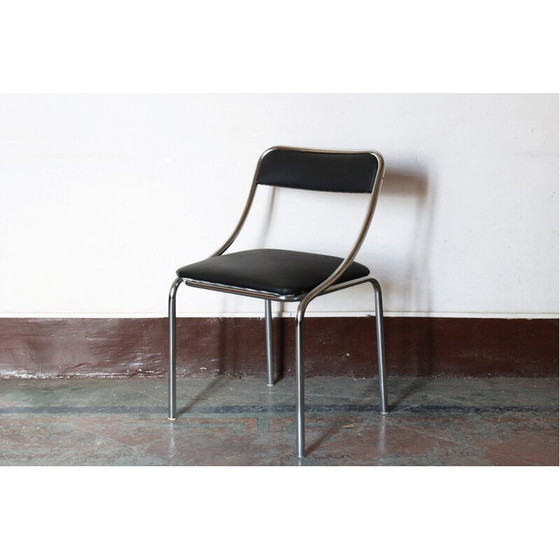 Image 1 of Set di 4 sedie da pranzo vintage con struttura cromata e rivestimento in skai, anni '70