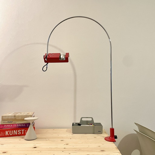 Oluce Spider Arc - Design arc clamp lamp - Joe Colombo - Red