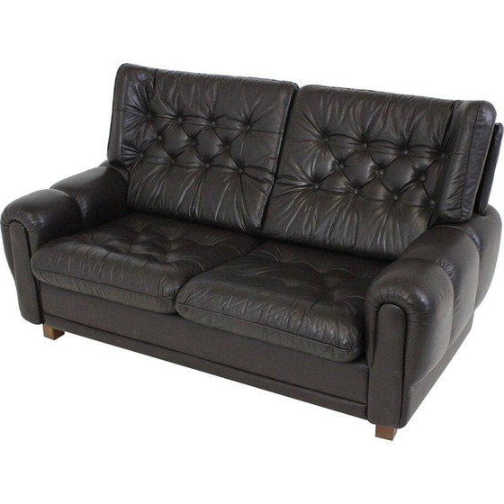 Image 1 of Vyber beech leather sofa in brown - 1970s
