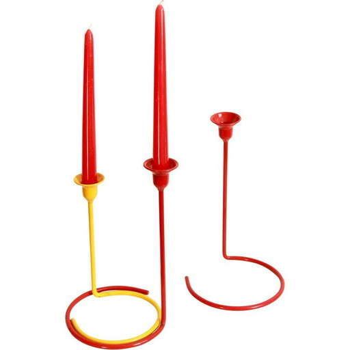 Set of 3 vintage Fuochi Lacquered Candle Holders Italy 1950s