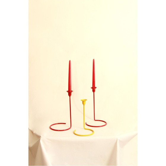 Image 1 of Set of 3 vintage Fuochi Lacquered Candle Holders Italy 1950s