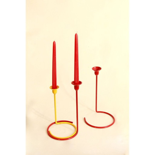 Set of 3 vintage Fuochi Lacquered Candle Holders Italy 1950s