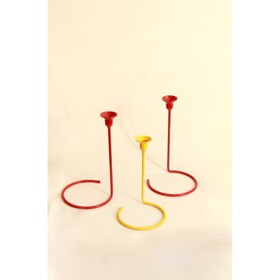 Image 1 of Set of 3 vintage Fuochi Lacquered Candle Holders Italy 1950s