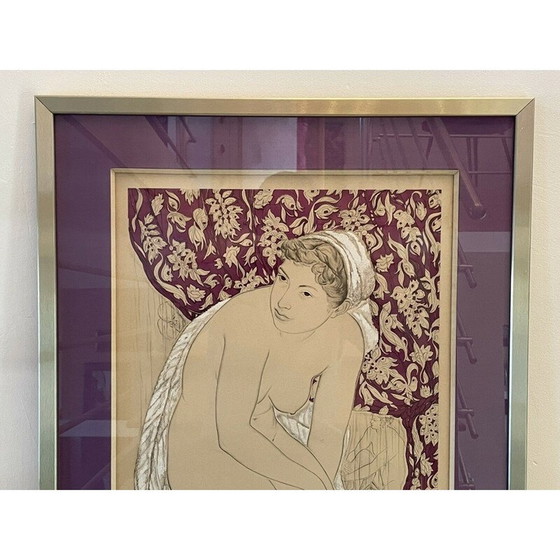 Image 1 of Dipinto d'epoca di donna nuda drappeggiata di Genia Hadji Minache, 1949