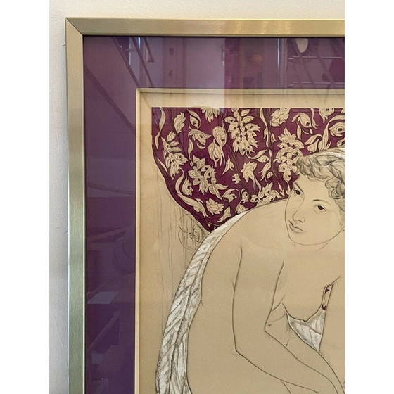 Image 1 of Dipinto d'epoca di donna nuda drappeggiata di Genia Hadji Minache, 1949