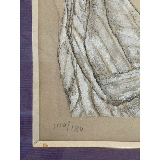 Image 1 of Dipinto d'epoca di donna nuda drappeggiata di Genia Hadji Minache, 1949