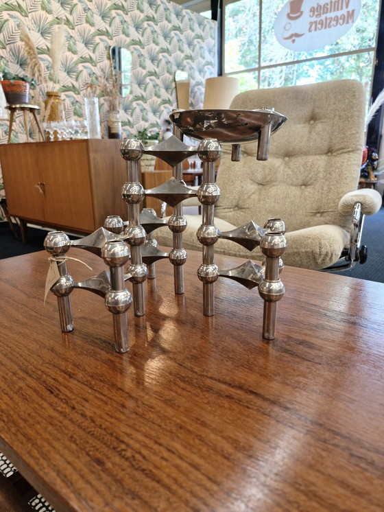 Image 1 of Stoff Nagel Design Candlesticks Chrome 8 Pieces + Bowl