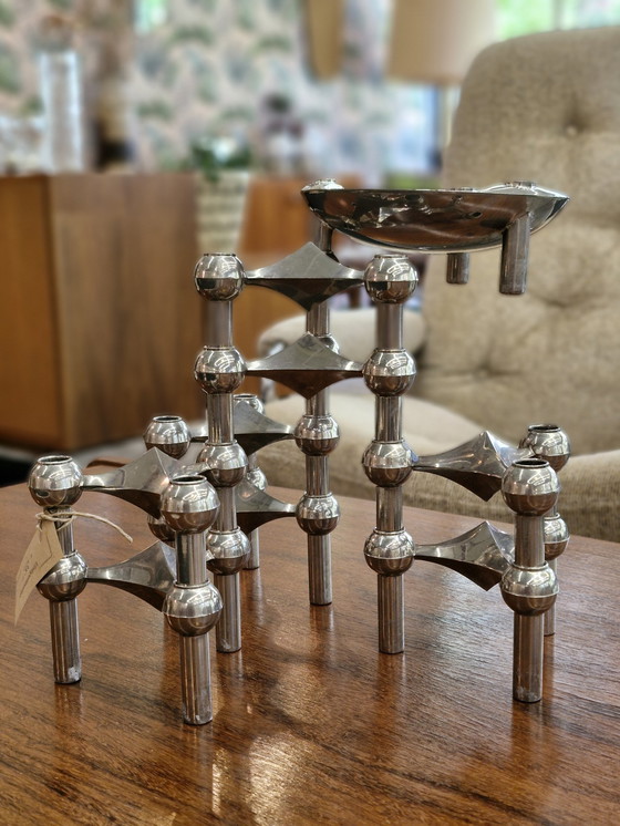 Image 1 of Stoff Nagel Design Candlesticks Chrome 8 Pieces + Bowl