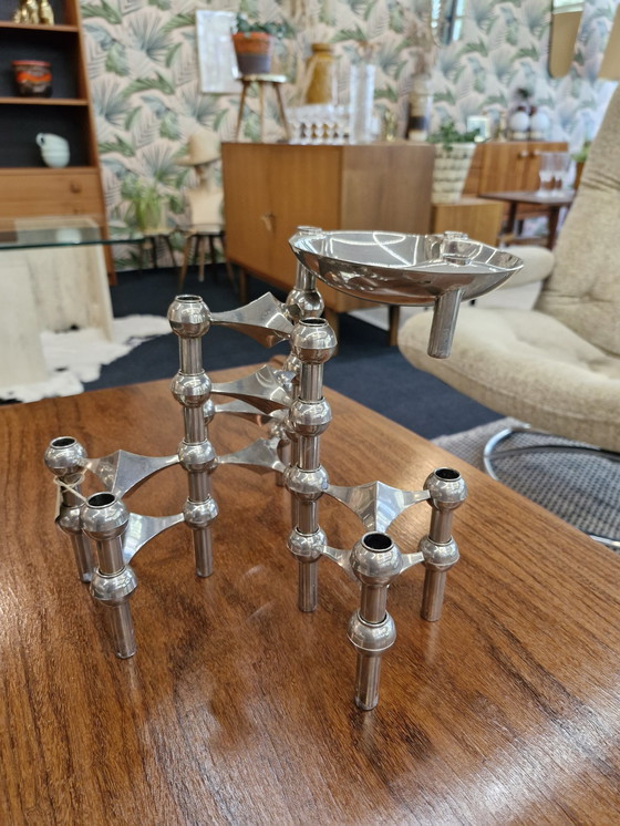 Image 1 of Stoff Nagel Design Candlesticks Chrome 8 Pieces + Bowl