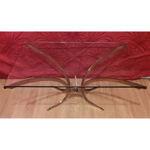 Vintage coffee table in gilded metal and glass