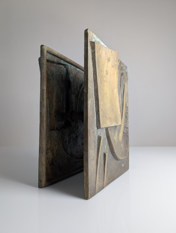 Image 1 of Large Sculptural Double Door Pull Mid-Century In Bronze