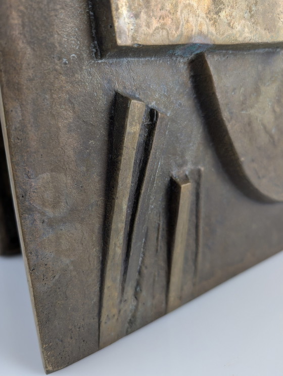 Image 1 of Large Sculptural Double Door Pull Mid-Century In Bronze