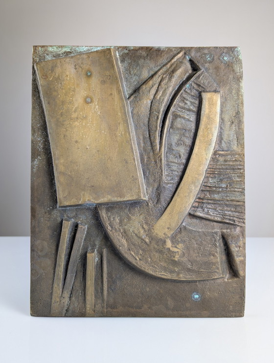 Image 1 of Large Sculptural Double Door Pull Mid-Century In Bronze