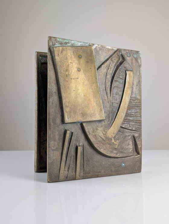 Image 1 of Large Sculptural Double Door Pull Mid-Century In Bronze