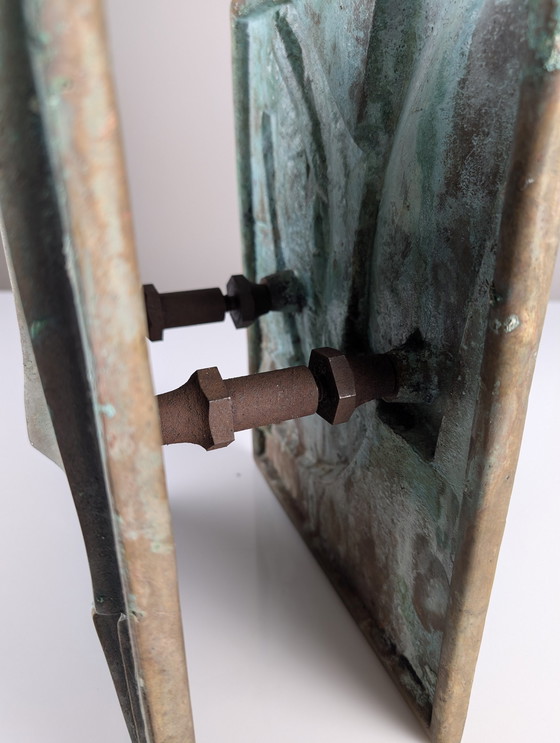 Image 1 of Large Sculptural Double Door Pull Mid-Century In Bronze