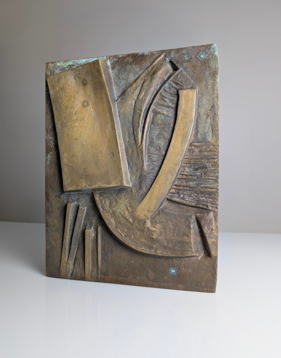 Image 1 of Large Sculptural Double Door Pull Mid-Century In Bronze