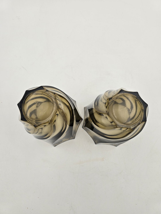 Image 1 of Pair Of Smoked Glass Vases 50'S