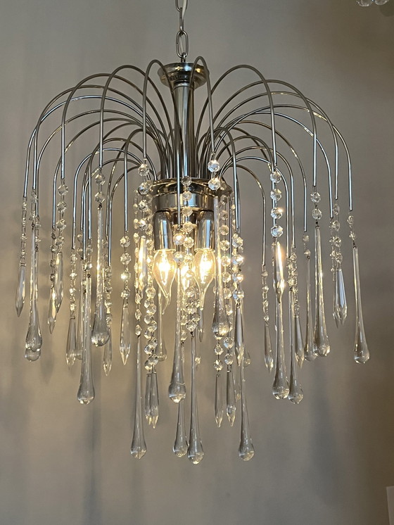 Image 1 of Xl Chrome Teardrop Chandelier Pendant Lamp Chrome Transparent Pearls!