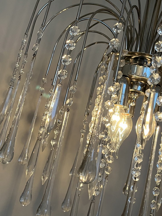 Image 1 of Xl Chrome Teardrop Chandelier Pendant Lamp Chrome Transparent Pearls!