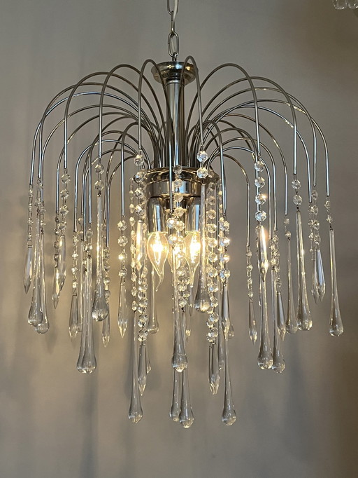 Xl Chrome Teardrop Chandelier Pendant Lamp Chrome Transparent Pearls!