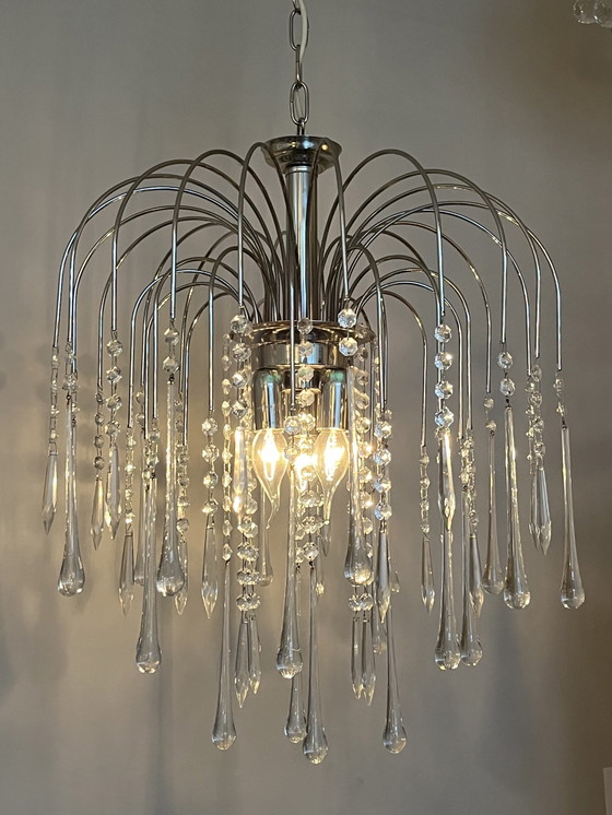 Image 1 of Xl Chrome Teardrop Chandelier Pendant Lamp Chrome Transparent Pearls!