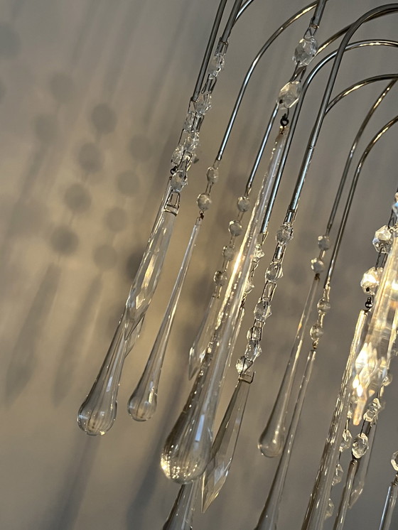 Image 1 of Xl Chrome Teardrop Chandelier Pendant Lamp Chrome Transparent Pearls!