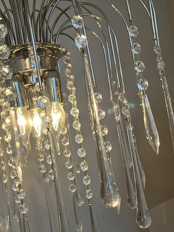 Image 1 of Xl Chrome Teardrop Chandelier Pendant Lamp Chrome Transparent Pearls!