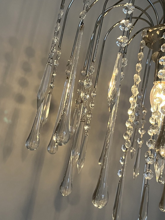 Image 1 of Xl Chrome Teardrop Chandelier Pendant Lamp Chrome Transparent Pearls!