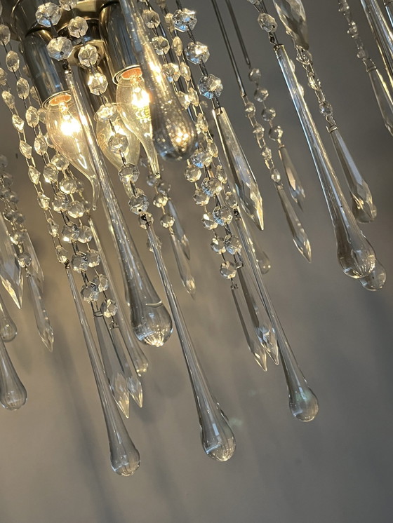 Image 1 of Xl Chrome Teardrop Chandelier Pendant Lamp Chrome Transparent Pearls!