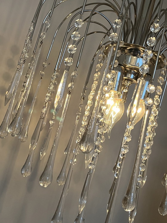 Image 1 of Xl Chrome Teardrop Chandelier Pendant Lamp Chrome Transparent Pearls!