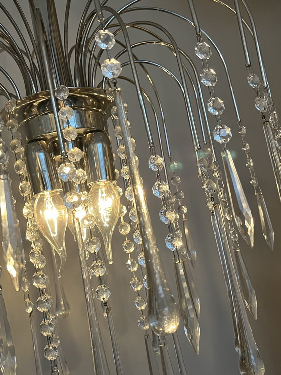 Image 1 of Xl Chrome Teardrop Chandelier Pendant Lamp Chrome Transparent Pearls!