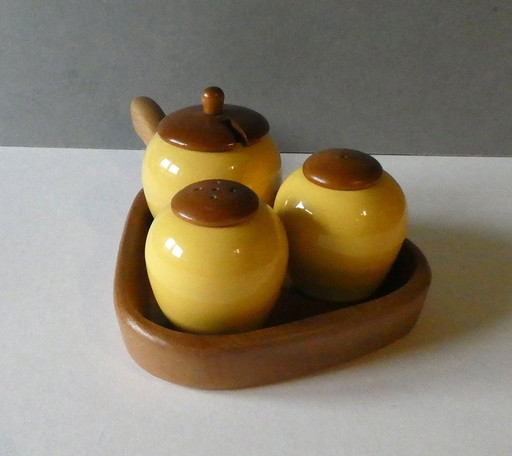 Small cruet by Jie Gantofta, design Anita Nylund, Sweden 60-70s, ceramic and teak