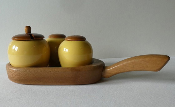 Image 1 of Small cruet by Jie Gantofta, design Anita Nylund, Sweden 60-70s, ceramic and teak