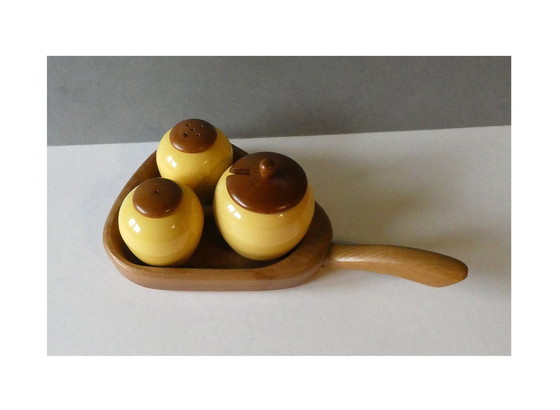 Image 1 of Small cruet by Jie Gantofta, design Anita Nylund, Sweden 60-70s, ceramic and teak